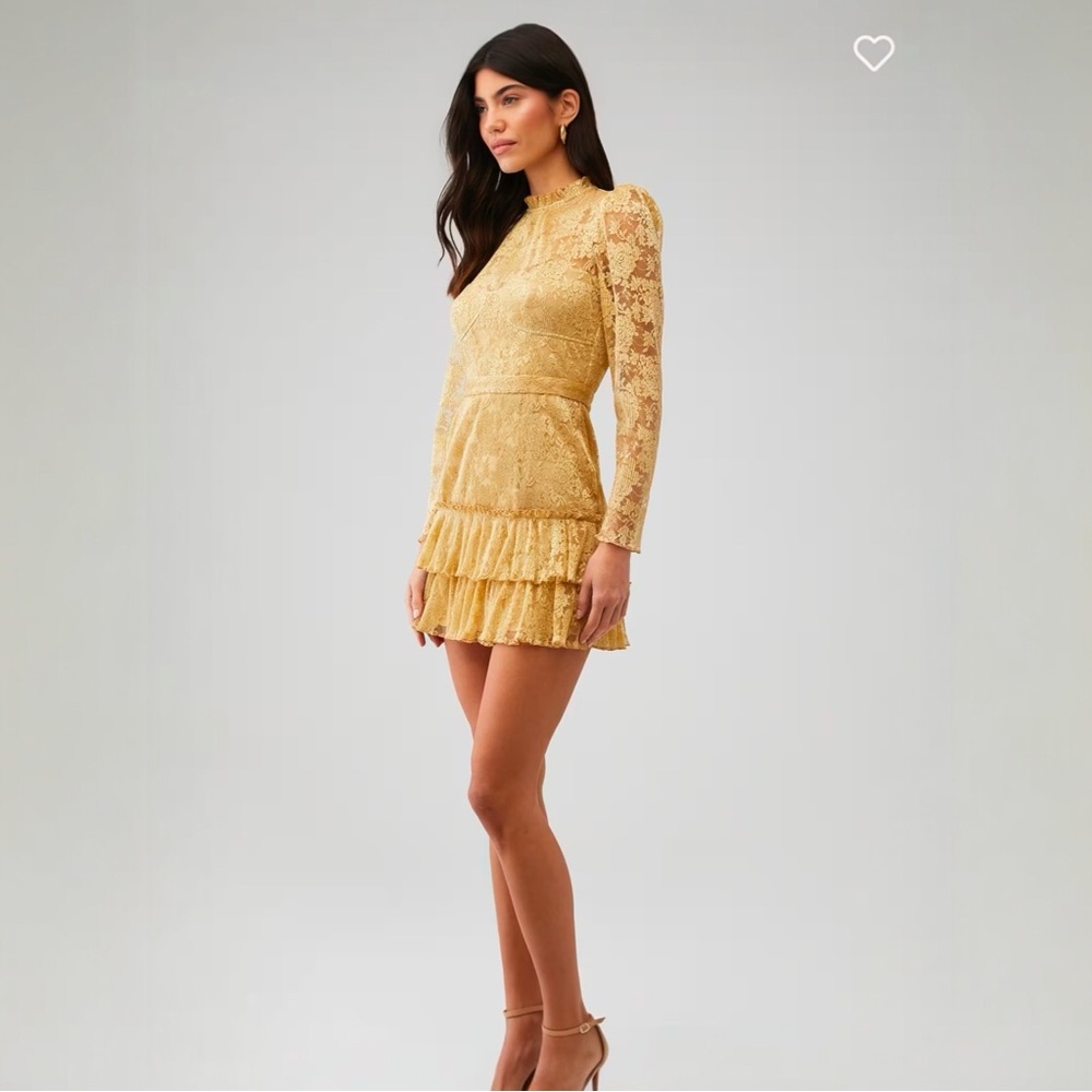 SAYLOR Gold Tiered Sheath Dress with Long Bishop Sleeves